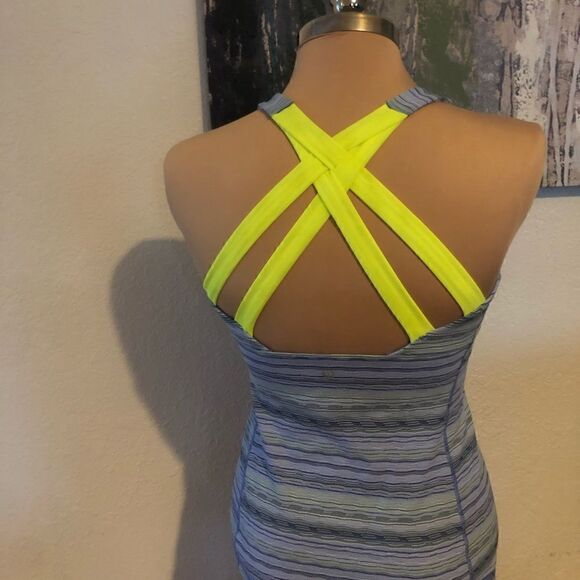 LULULEMON Purple/Yellow Striped Criss Cross Strap Tank Top - Picture 2 of 9